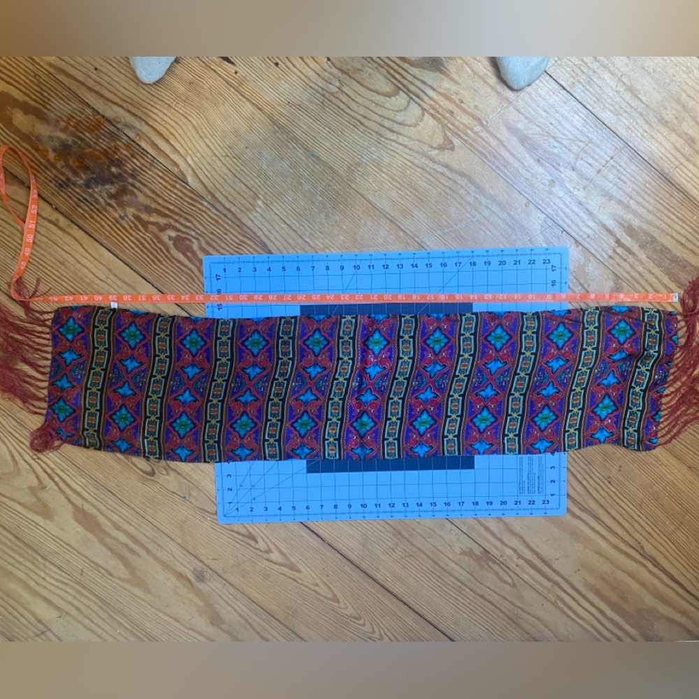 100% Silk Long Scarf Colorful Floral & Jewel Print Double Sided With Fringe EUC - Picture 6 of 7